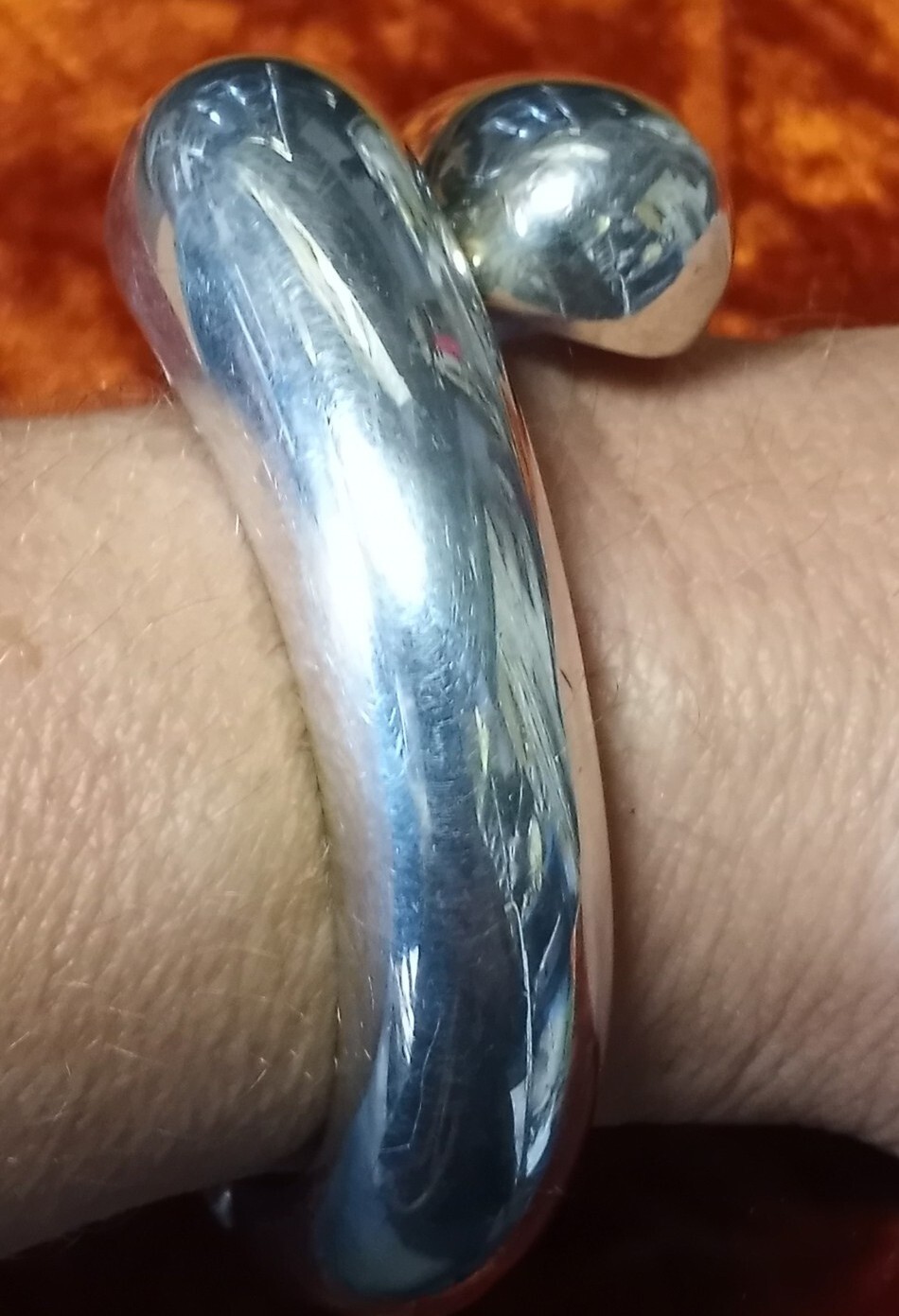 Rare Vintage Designer Hinge Cuff Bracelet Silver Metal Signed Modern Stamp