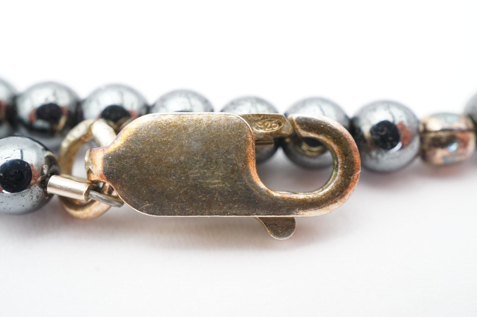 Vintage Sterling Silver 925 Hematite Necklace 18″