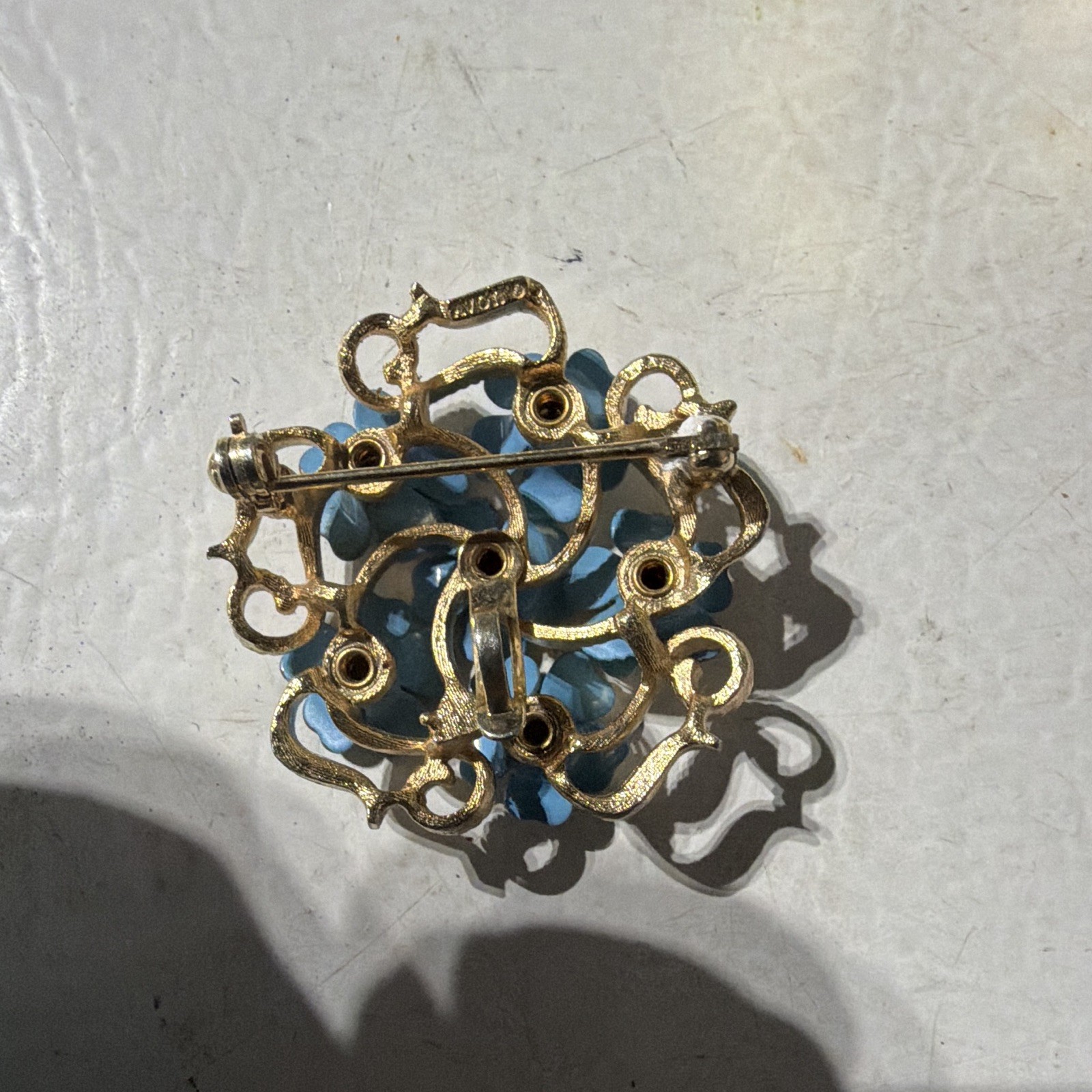 Vintage Blue Rhinestone Brooch & Pin Mixed Lot 3pc Metal Silver Gold Women’s
