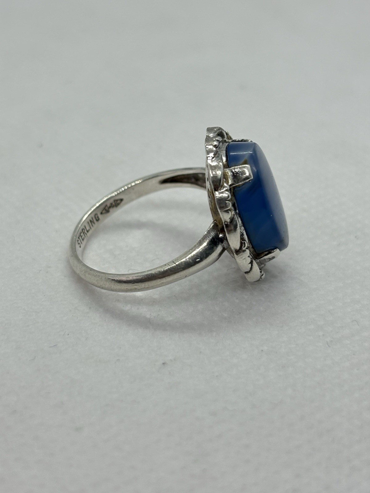 Vintage Clark & Coombs Sterling Silver Blue Lace Agate Statement Ring Size 6.5