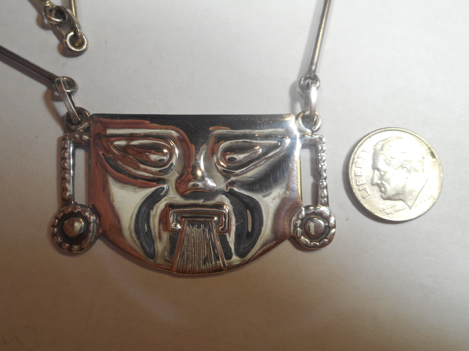 Face of Man Sticking His Tongue Unusual NECKLACE Signed ANDES Vintage Sterling