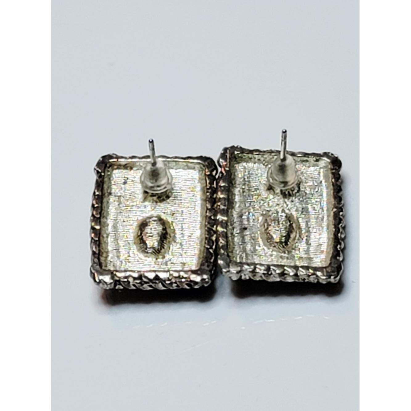 Vintage Silver Tone & Gold Tone Rectangle Stud Earrings Southwestern Designer