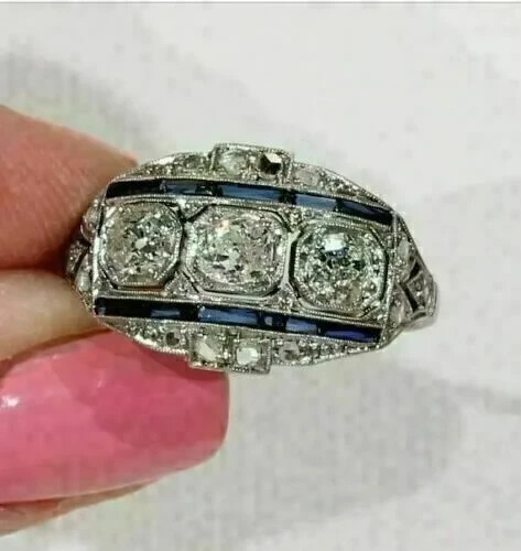 Vintage Art Deco Style 4.25 Ct Lab Created Diamond Engagement Ring In 925 Silver