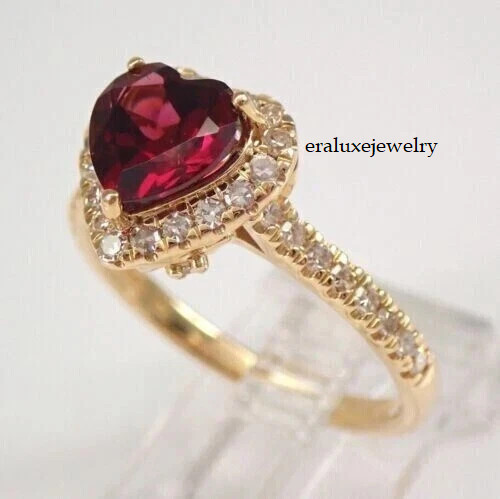 2.00Ct Heart Cut Red Ruby Lab Created Diamond 14K Yellow Gold FN Engagement Ring