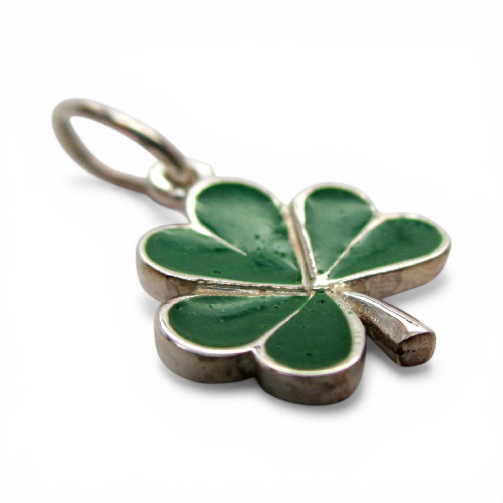 Sterling Silver Shamrock Charm for Bracelet Green Enamel Good Luck Gift Vintage