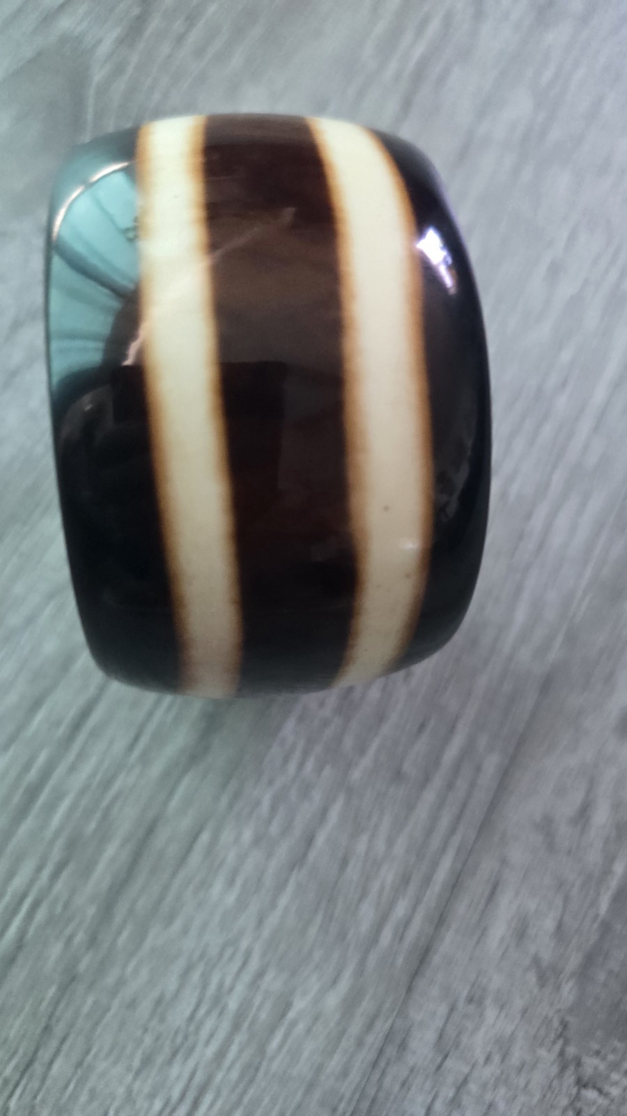 Vintage Chunky Brown Abstract Striped Wide Bangle Bracelet Made in India