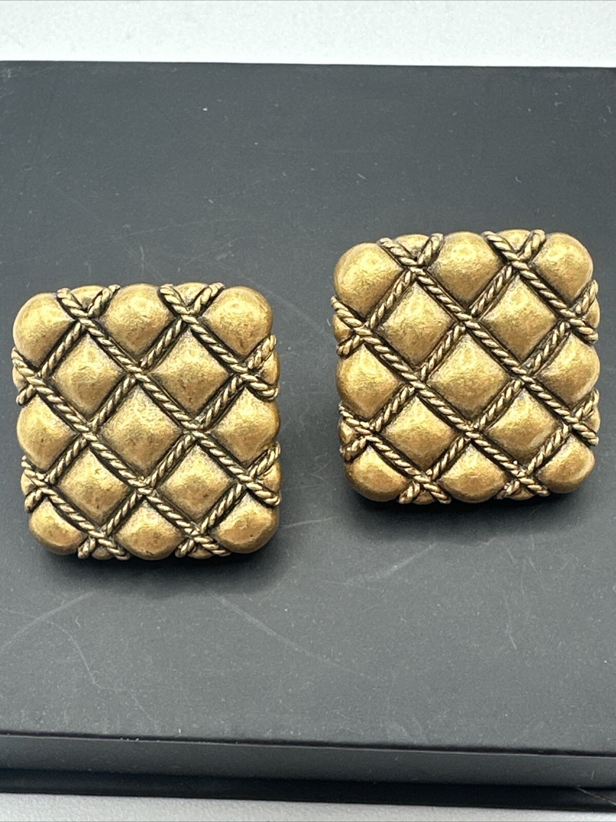 Vintage YSL Yves Saint Laurent Quilted Clip On with Post Earrings Gold #793