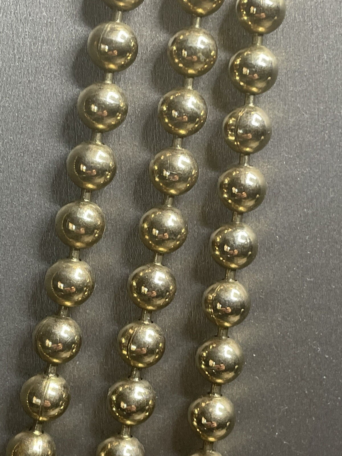 Miriam Haskell 60” Gold Tone 6.4mm Metal Bead Flapper Necklace Signature Clasp