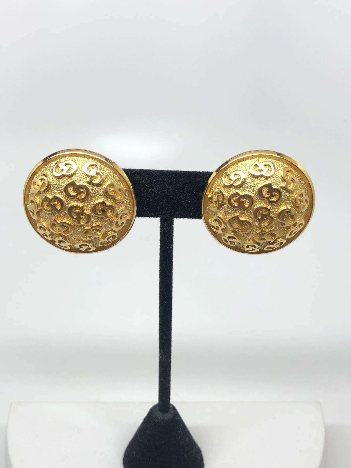 Vtg Christian Dior CD logo Clip Earrings gold tone Dome button Signed designer