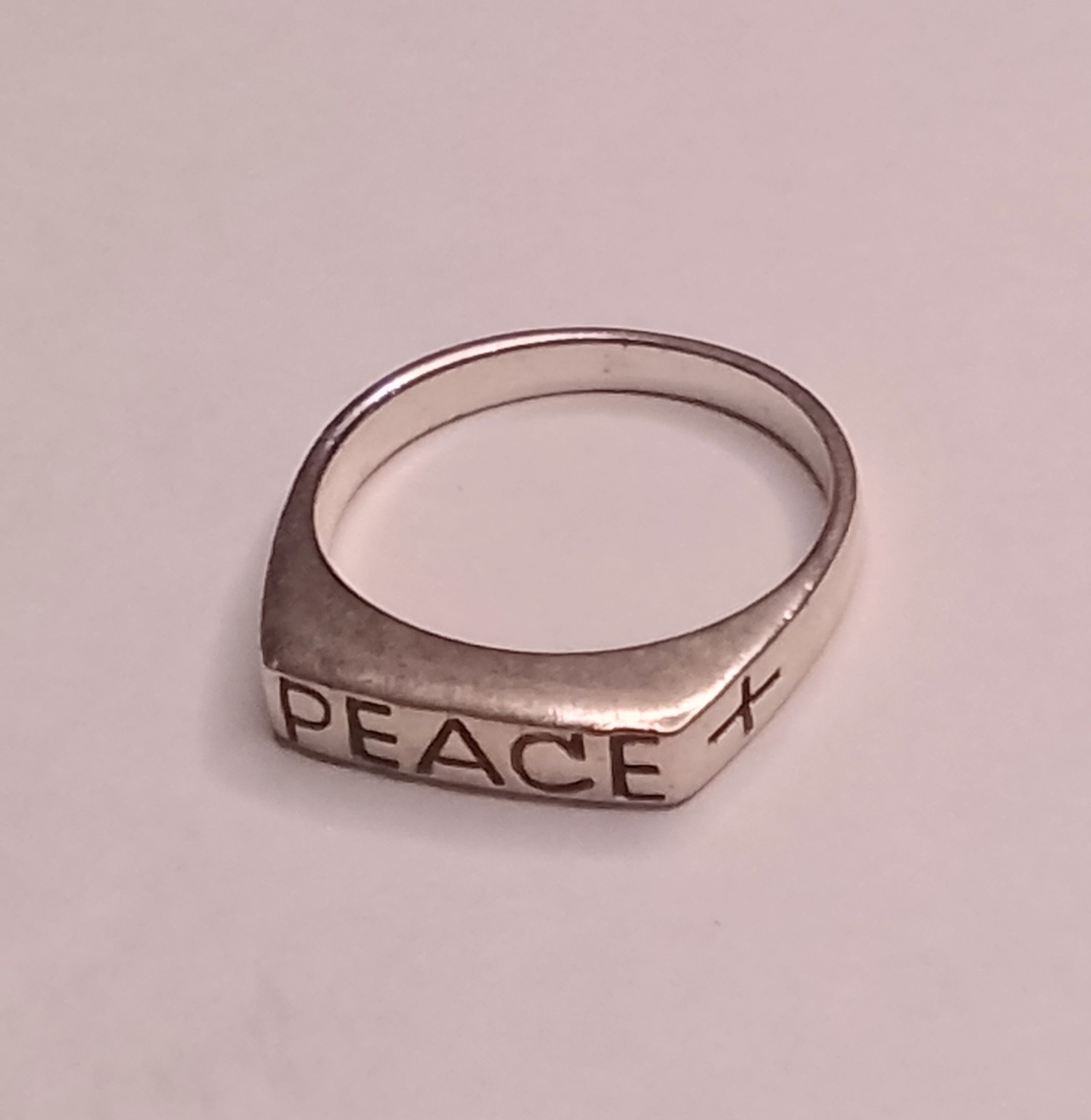 Vintage 925 Sterling Silver Peace Ring Cross Signet Band Sz 7.75 Boho Religious