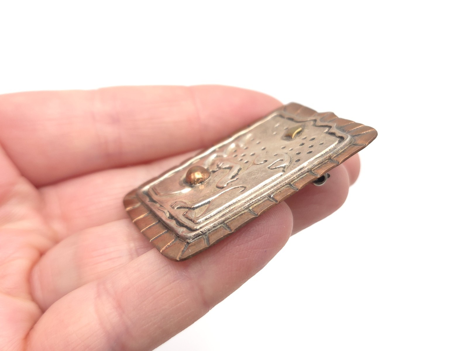Vintage Sterling Copper Brass Christmas Tree Dog Ornament Holiday Brooch Pin