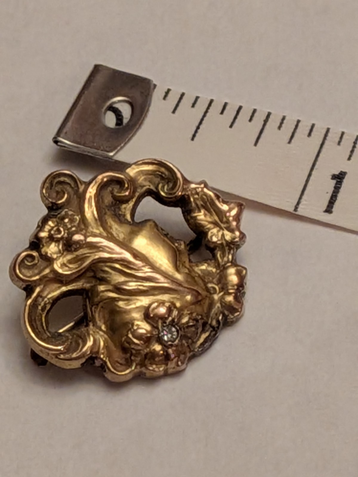 antique art nouveau 12k Yellow Gold Diamond Pin Pendant Goddess Of Spring 3.22g