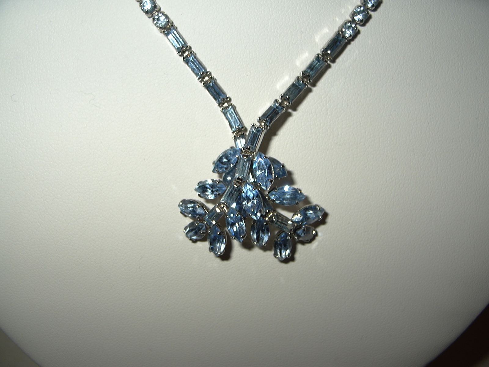 Vintage Signed BUYER BROS Silvertone & Blue Rhinestone Drop Adjustable Necklace