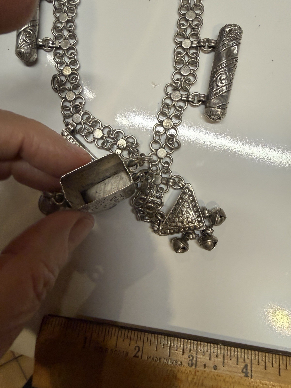 Antique silver alloy necklace, charms, 92gr. From Middle East. Mid-Century.