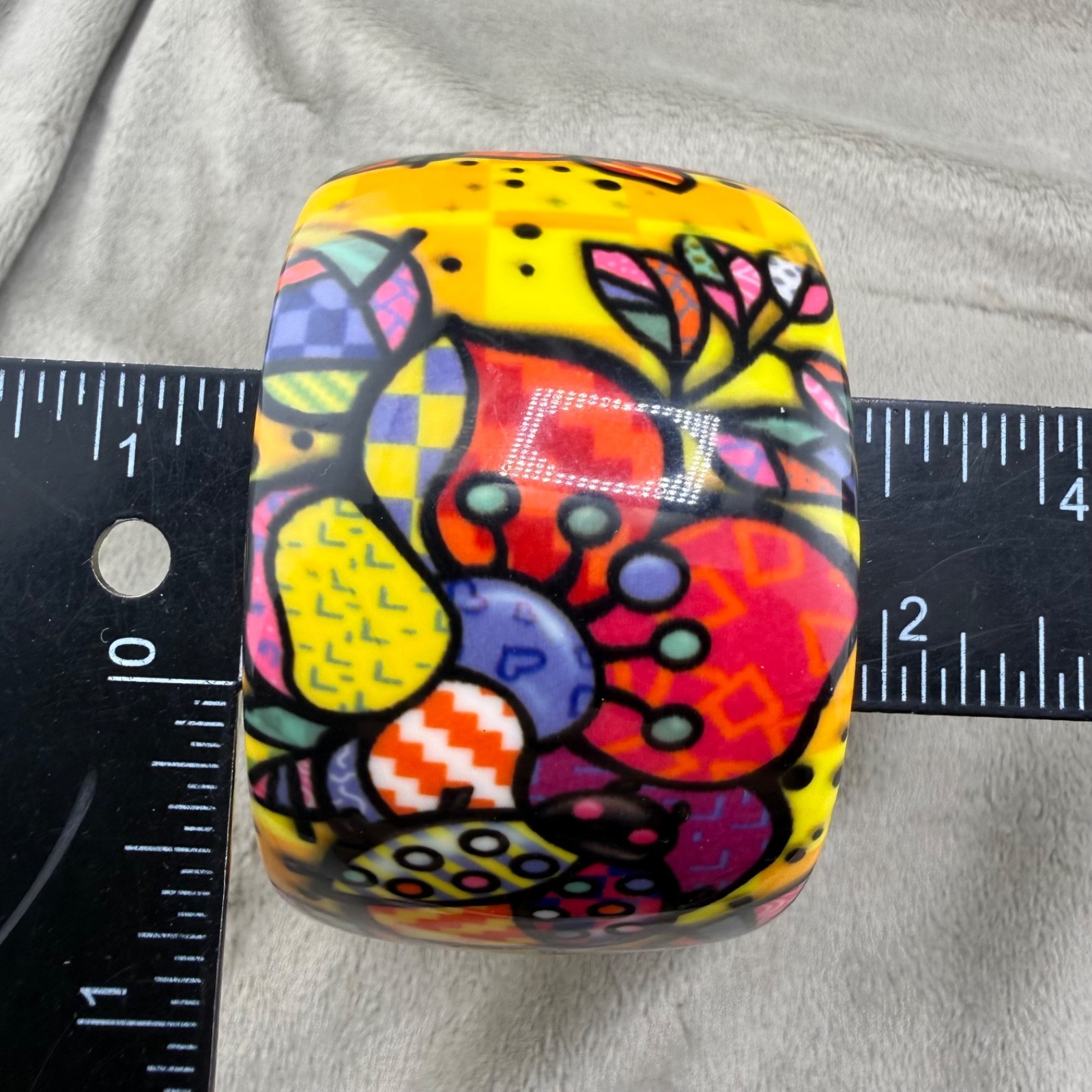 Retro Colorful Bangle Bracelet Wide Chunky Bright Flowers 8.5”