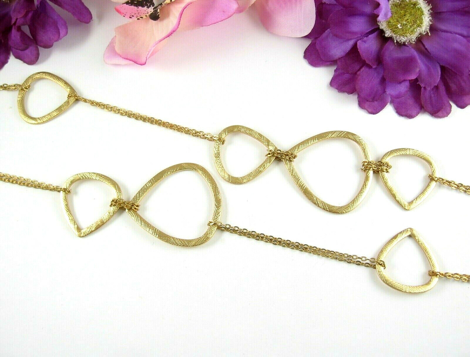 A.N.A Vintage NECKLACE Rounded Triangles Goldtone Designer Signed Tags Ana 36″