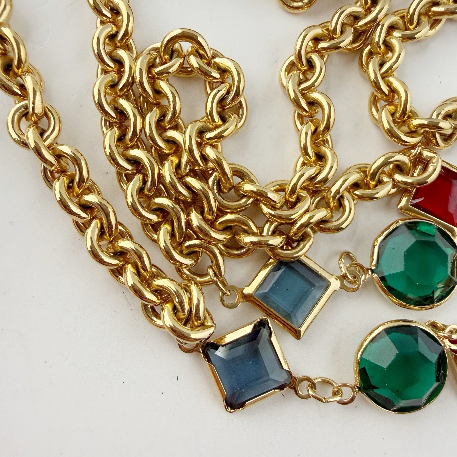 Vintage Swarovski Multicolor Bezel Set Crystal Tassel Chain Necklace FLAWS