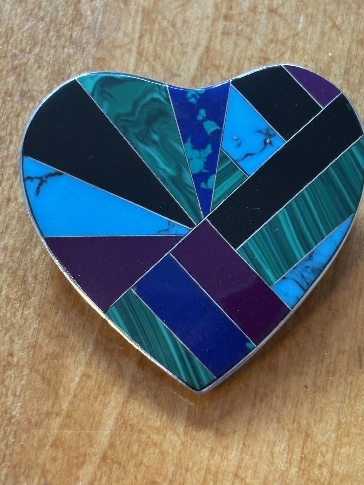 Vintage 925 Mexican CII Heart Pin With Multiple Inlay Stone