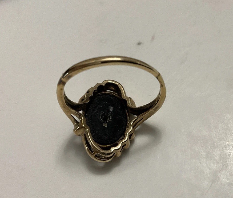 Vintage 10k Yellow Gold Art Deco Diamond & Onyx Ring Sz 7.25 3 g