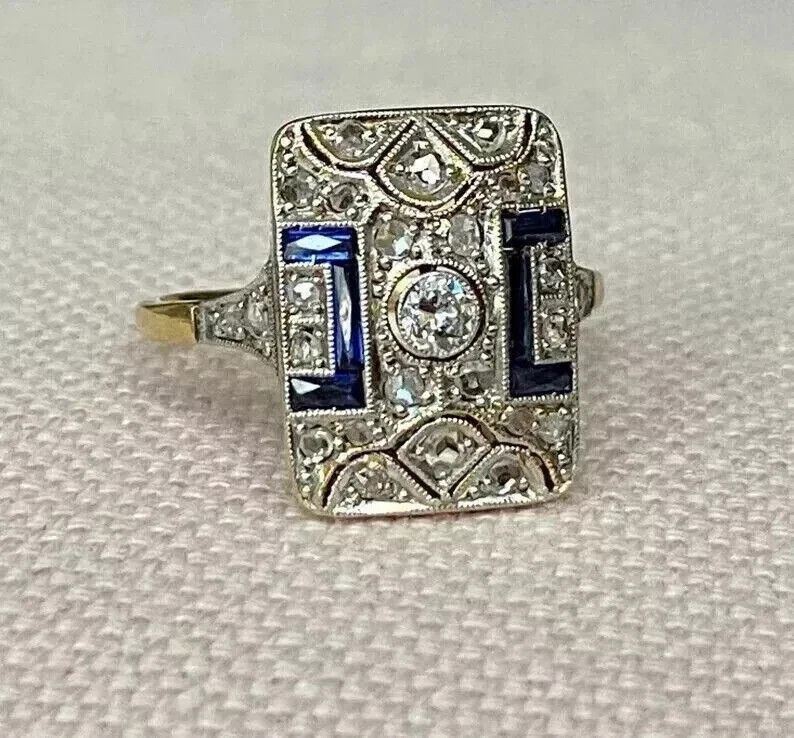 Art Deco Style Round Cut Lab Created Diamond 14K Yellow Gold FN Wedding Ring