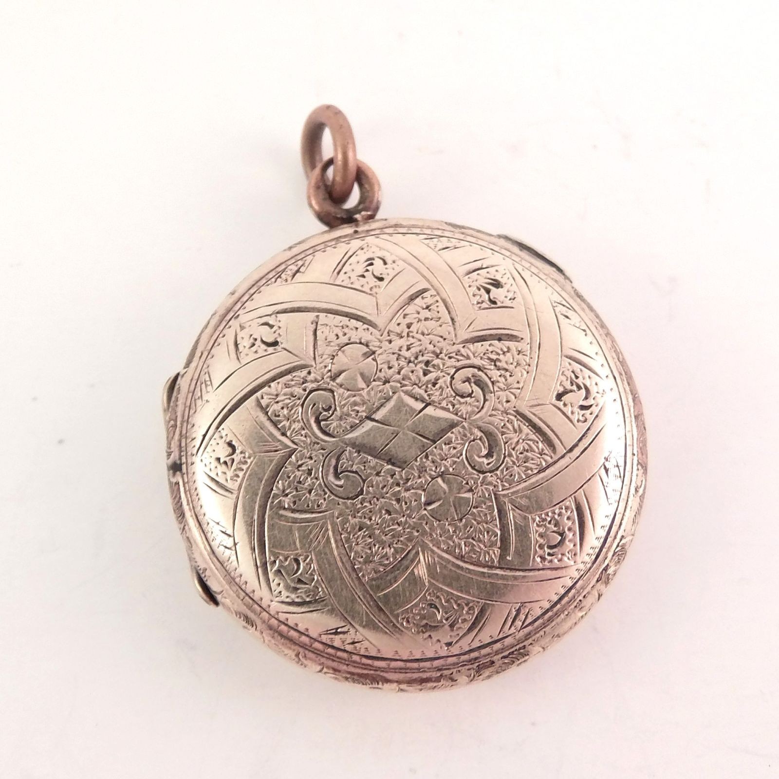 Antique Victorian Rolled Gold Engraved Round Locket Hair Receiver Ornate