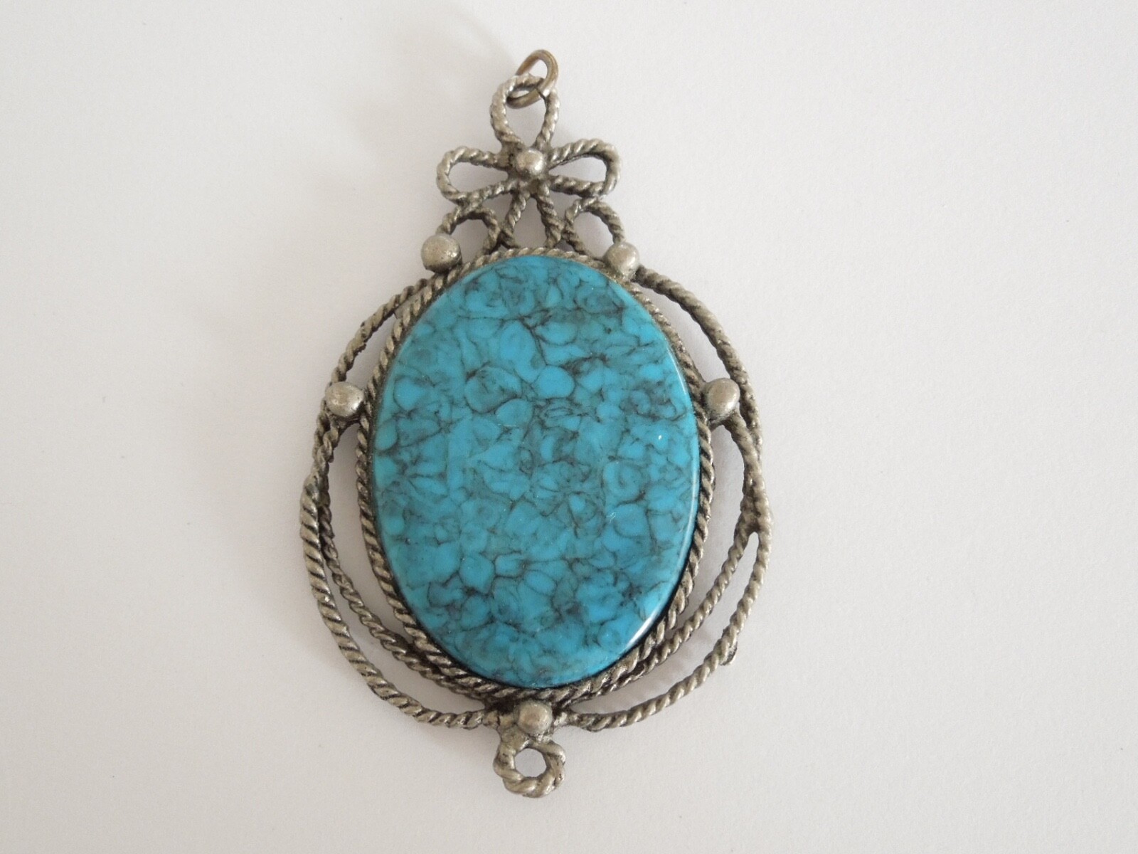 Vintage Costume Jewelry Pendant Gemstone Blue Solid 26.8 G / 7.2 X 4.3 Cm