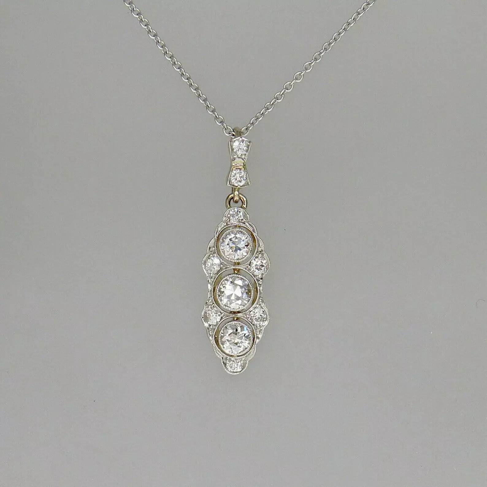 Art Deco Vintage Style Round Lab Created Diamond 14K White Gold Finish Pendant