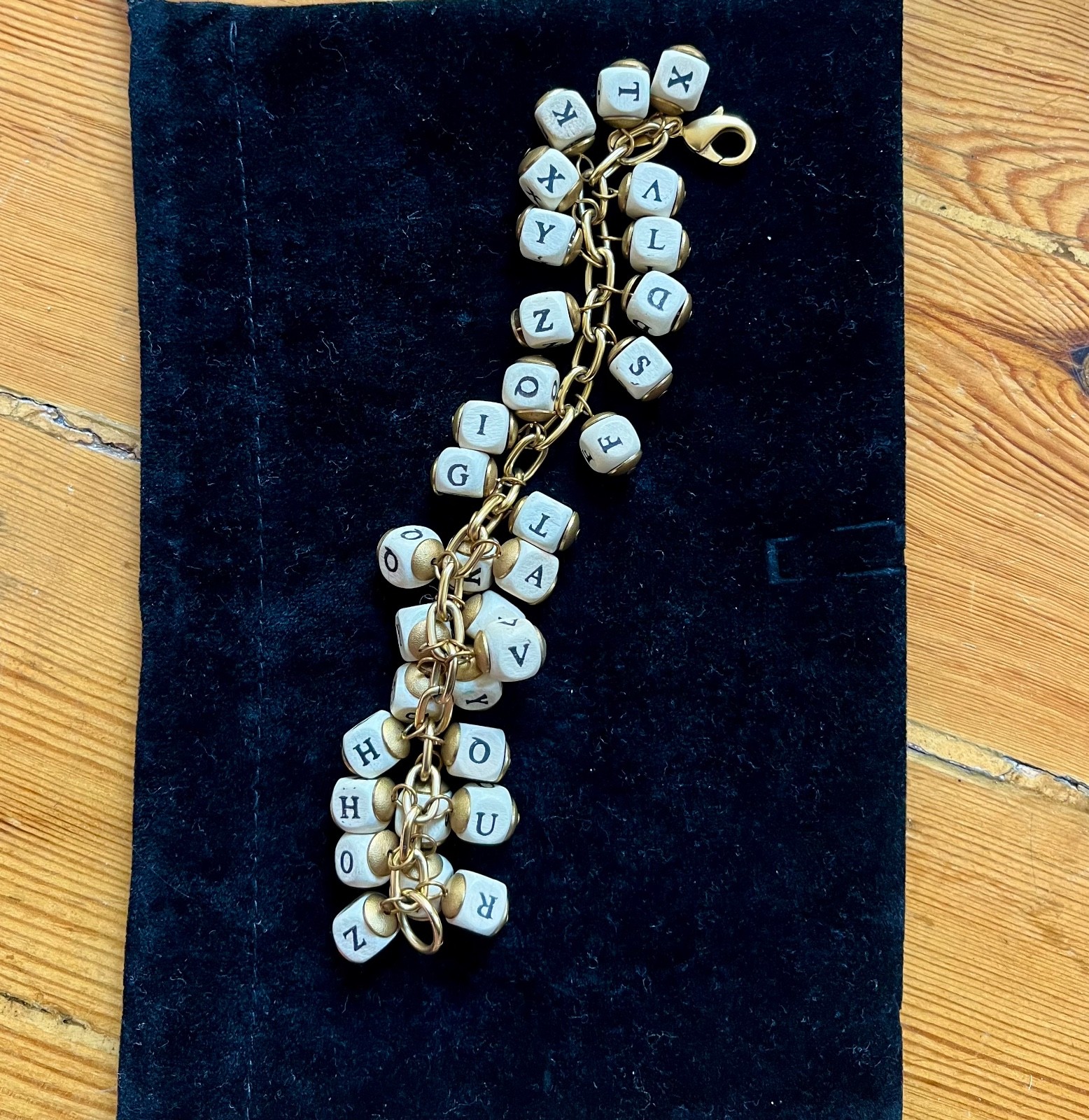 Vintage Bracelet, Gold Tone, Wooden Alphabet Blocks