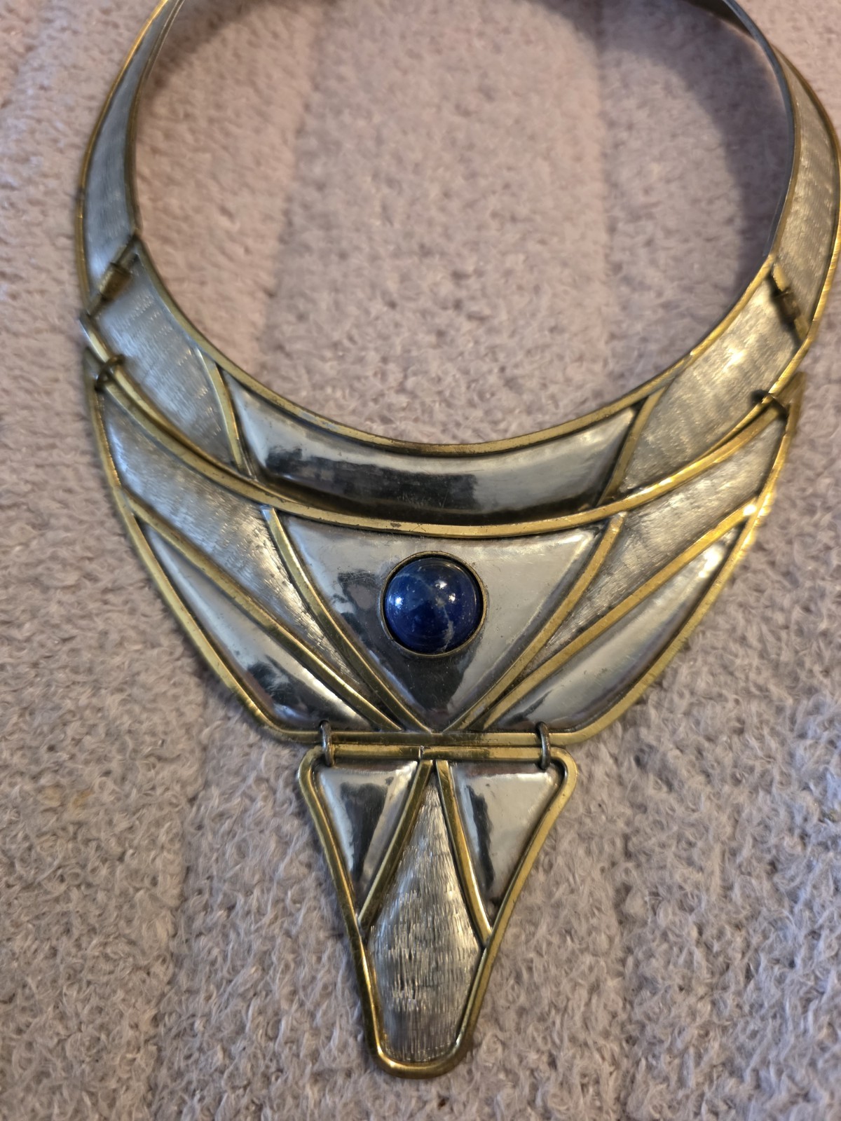 Vintage Morita Gil Designer Blue Lapis Metallic Bronze Collar Necklace Large