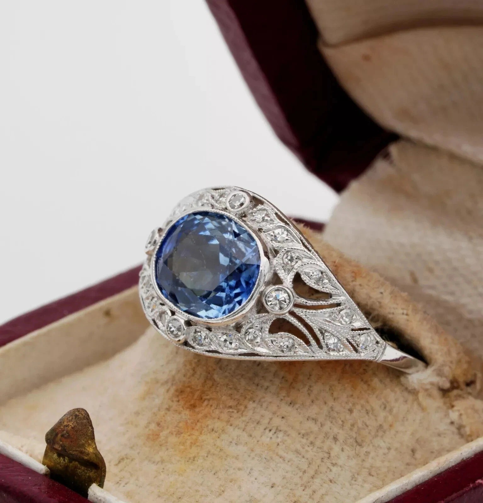 4Ct Art Deco Vintage Lab Created Sapphire 14K White Gold Finish Engagement Ring