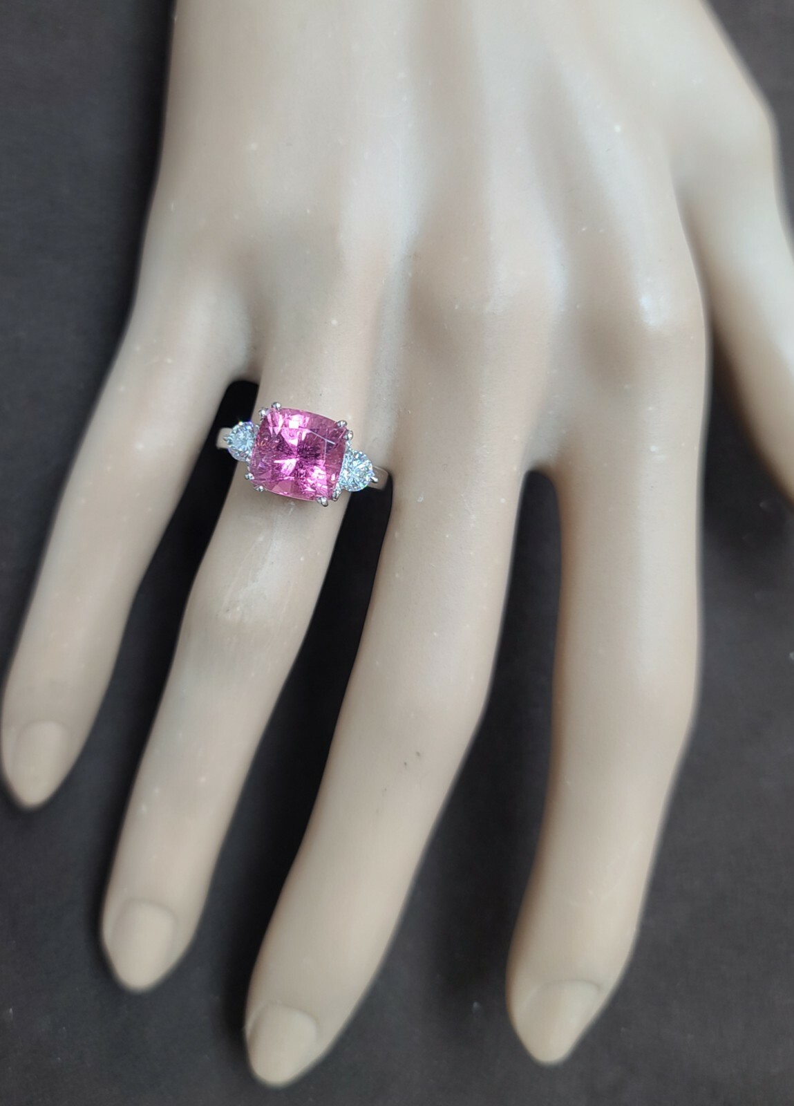 Vintage 14K White Gold Engagement Ring 3.86CT.Natural Pink Tourmaline radiant