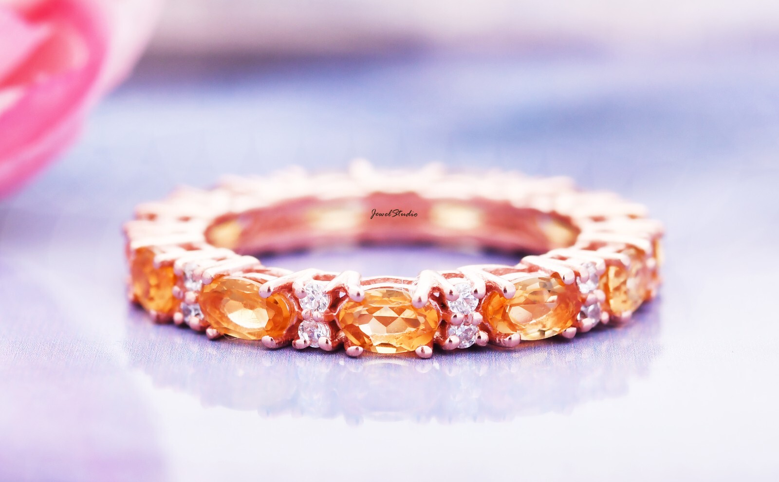Sapphire Band Ring Full Eternity band Unique Engagement Rings Birthstone Jewelry