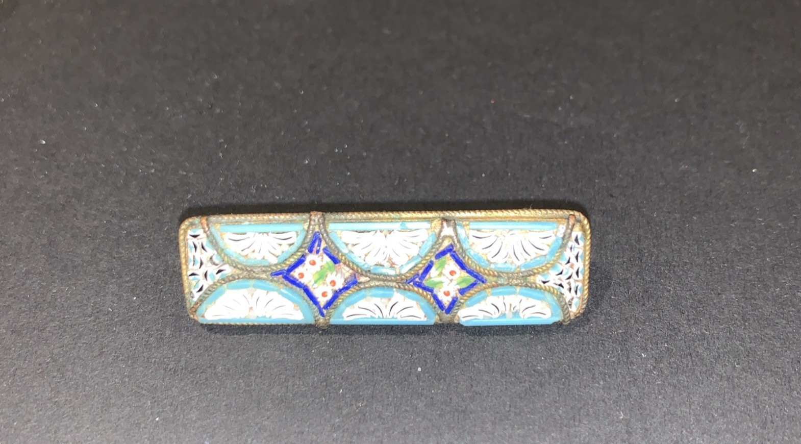 Vintage Italian Micro Mosaic Floral Bar Brooch Pin
