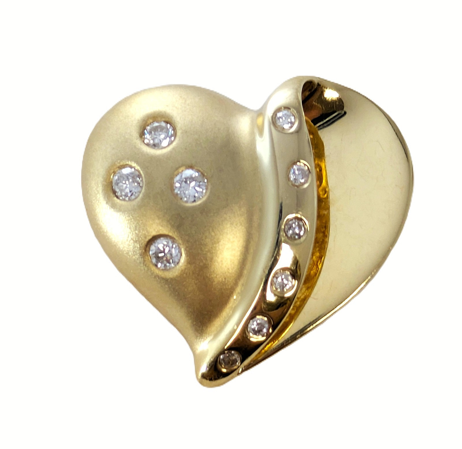 14K Gold & Diamond Heart Pendant, 1” by 7/8”