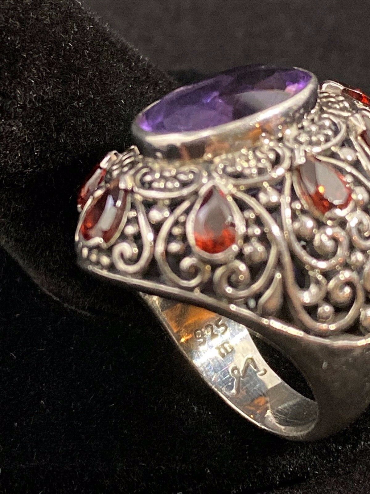 Robert Manse Bali 925 Sterling Silver 4.70ctw Amethyst w/ Garnet Accent Stones