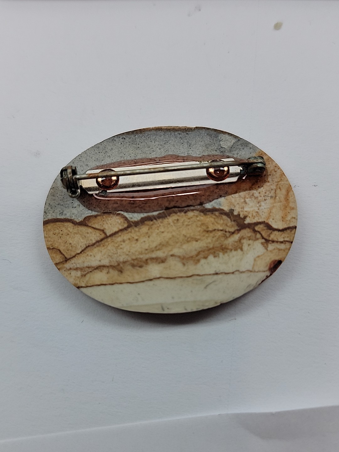 African Picture Jasper Cabochon Brooch Pin