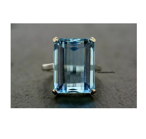 Unique Art Deco Style 6.00 Ct Emerald Cut Aquamarine Engagement Ring 925 Silver.