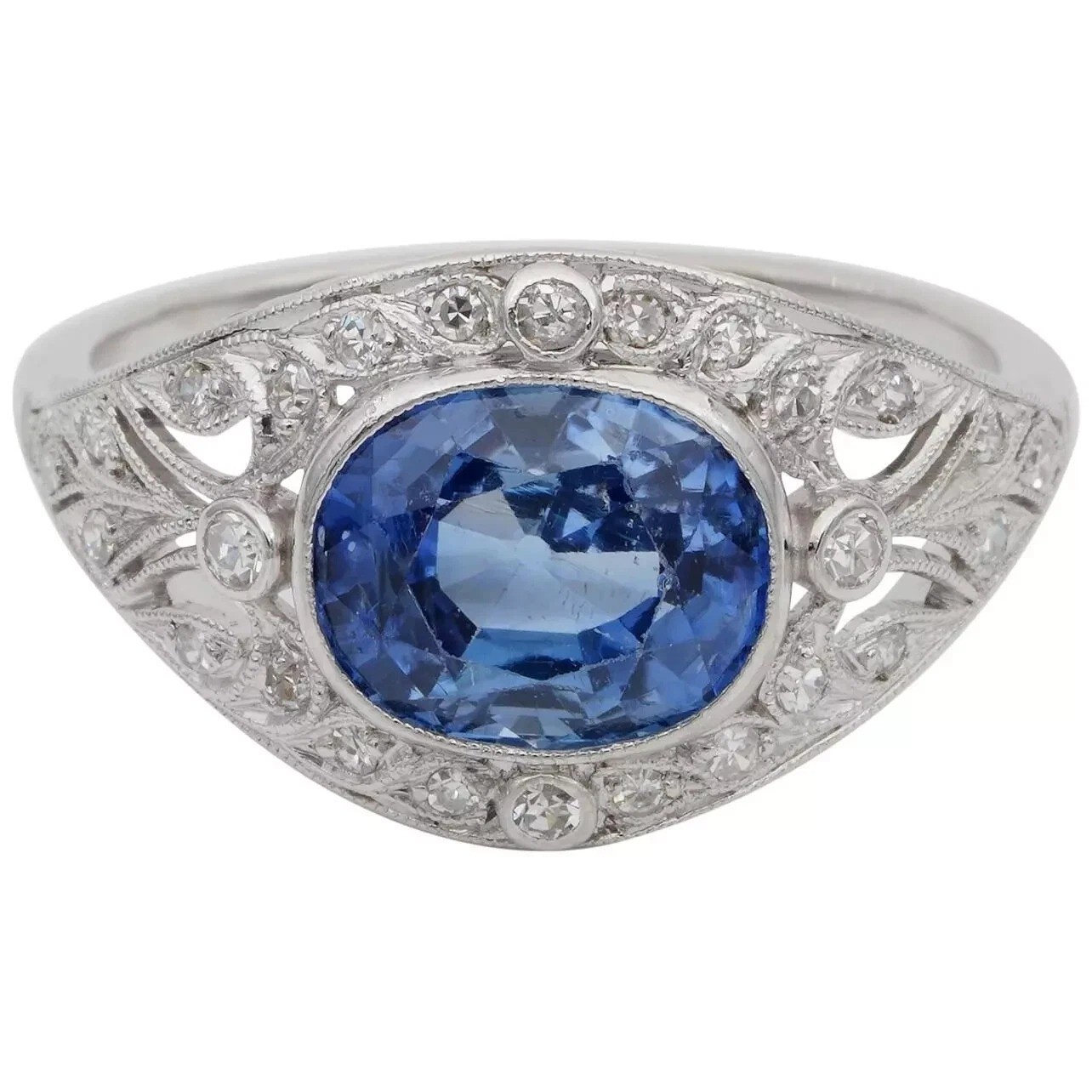 4Ct Art Deco Vintage Lab Created Sapphire 14K White Gold Finish Engagement Ring