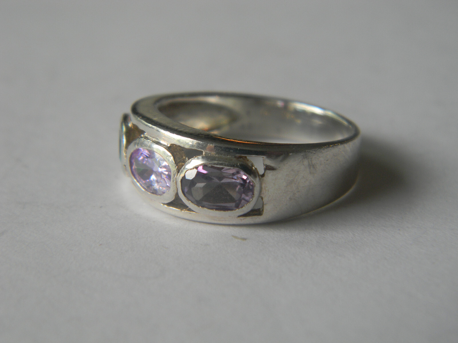 Amethyst/Pink Sapphire/Swiss Blue Topaz .925 Sterling Silver Statement Ring Sz 7