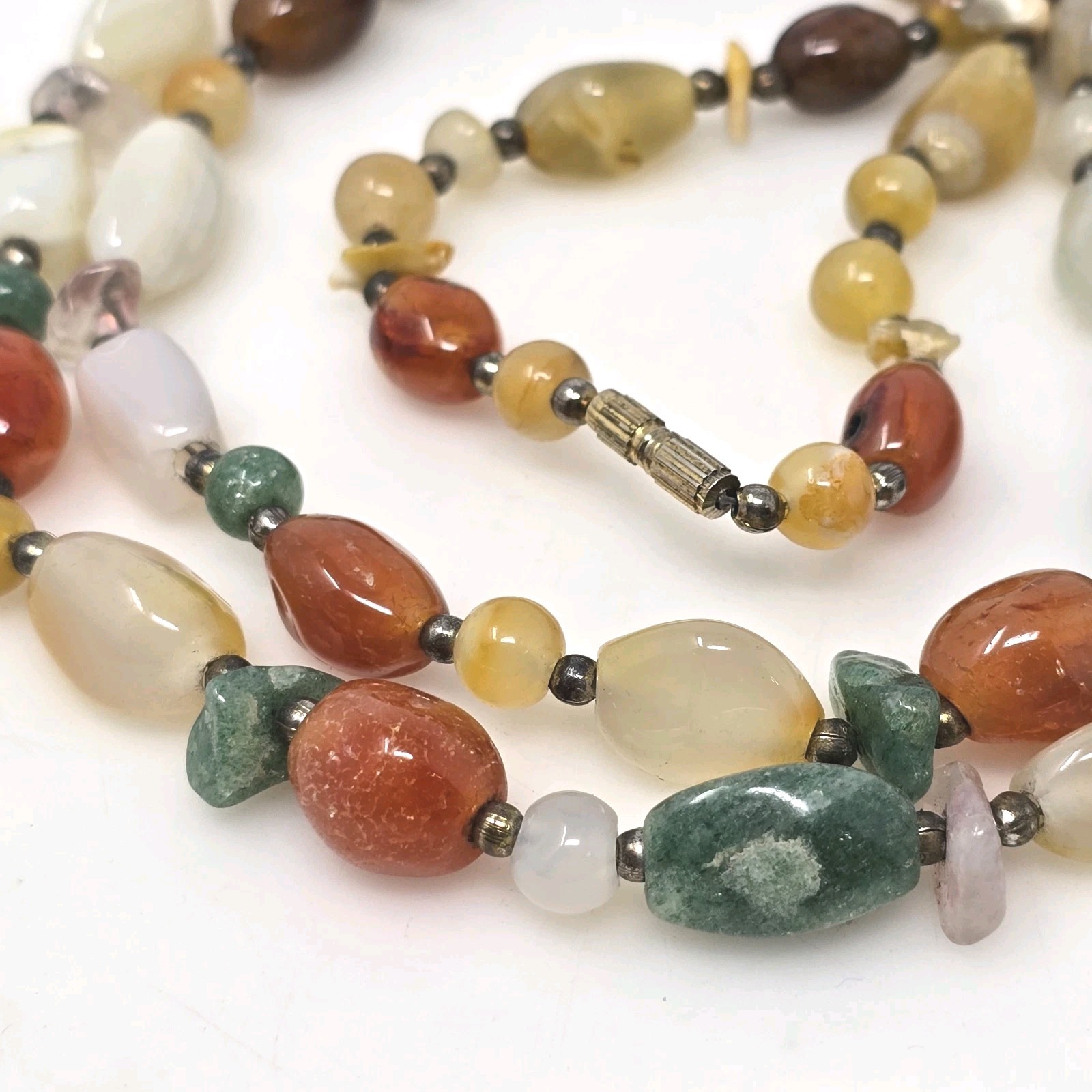 Antique Natural Carnelian Agate Jade Gemstone Bead Necklace 32″ Rare