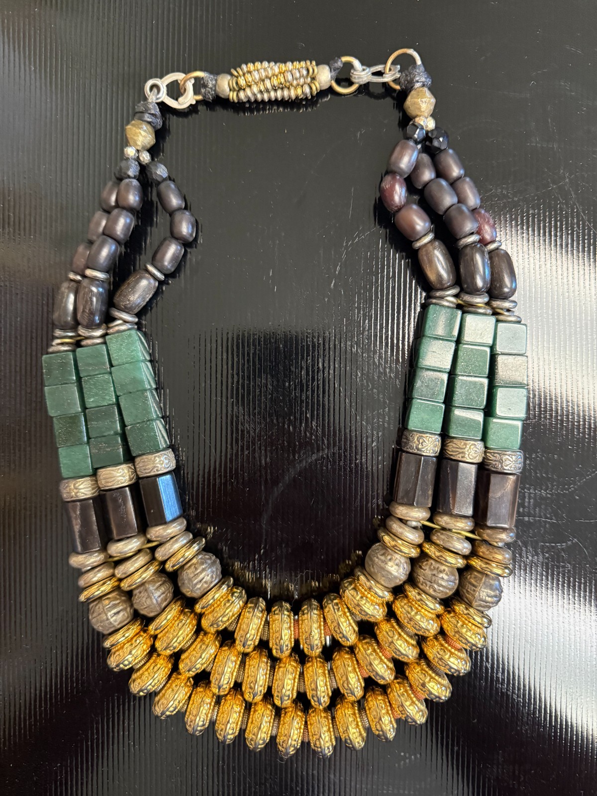 Vintage Egyptian revival beaded choker necklace 18″