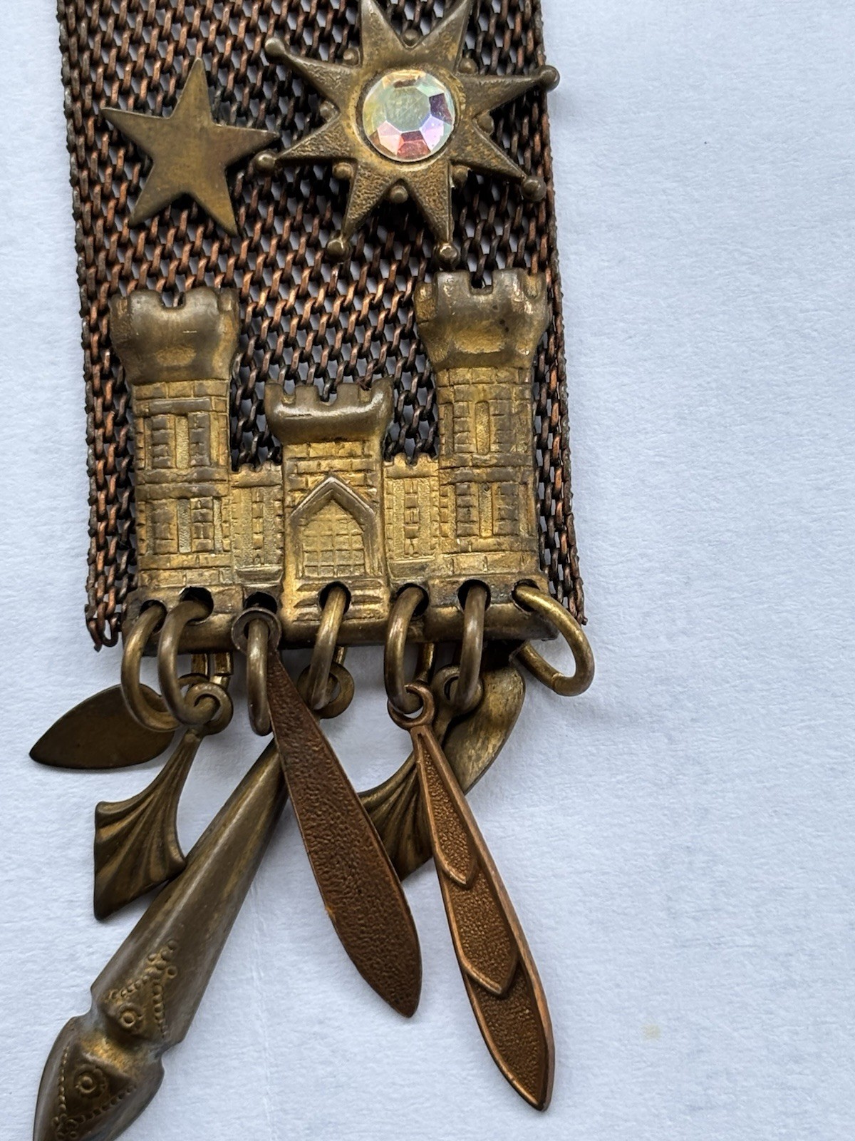 Unique Antique Jack Smile? Mesh Ear Rings Winged Lion Moon Stars Castle Dangle