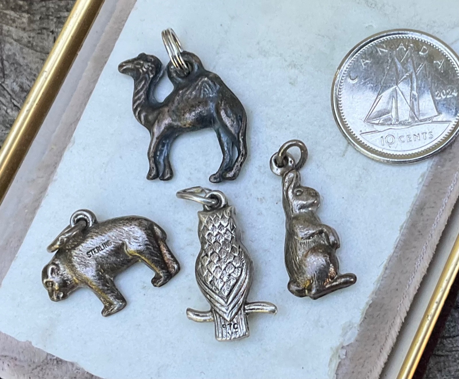 Vintage Sterling Charms ANIMALS Bear Owl Bunny Rabbit Camel LOT