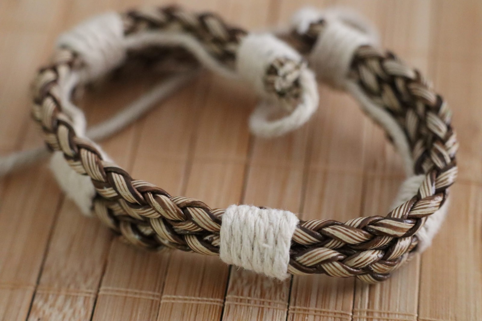 Men’s Braided Adjustable Bracelet Brown Beige Boho Tribal Wristband