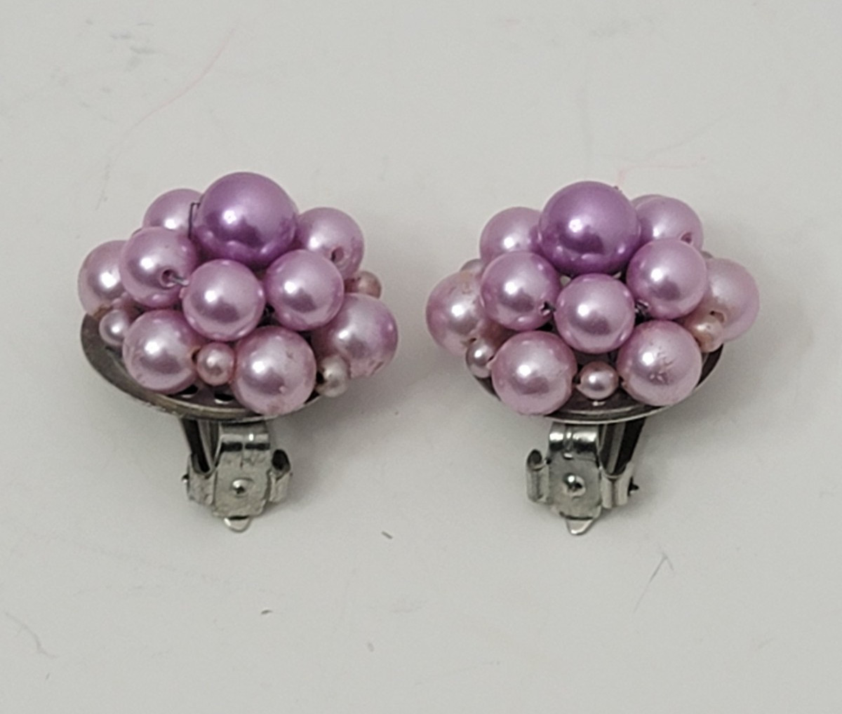 Vintage Lilac Imitation Glass Pearl Necklace & Earring set, 5 Strands