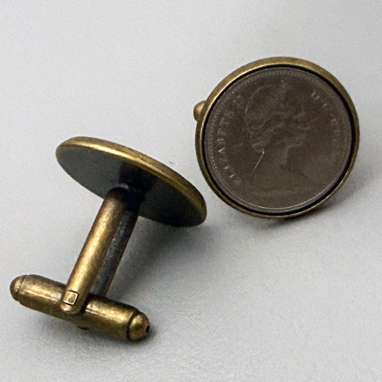 Vintage Canadian Dime Coin Cufflinks Bronze Tone Handmade Men’s Accessories