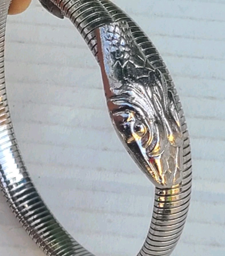 Snake Serpent Coil Wrap Silver Tone Mesh Bracelet (Not Silver)
