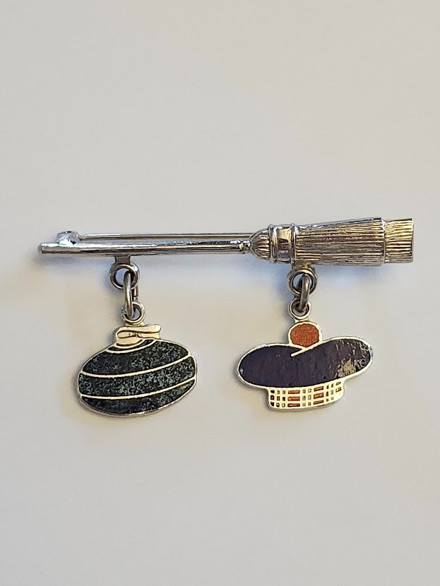 Vintage Sterling Silver BMCo Canadian Curling Brooch Pin Enamel 925 – 5.4g