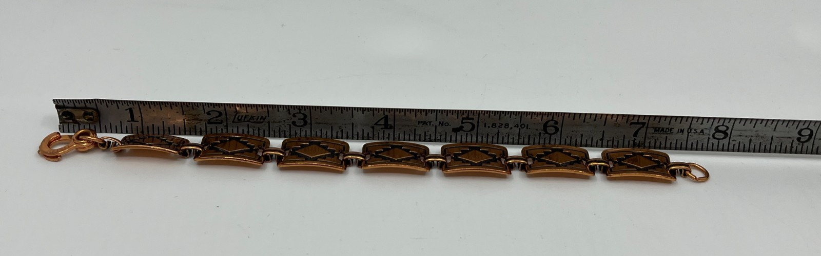 Vintage Copper Link Bracelet Southwestern Tribal Geometric Rectangle Panels 7.75
