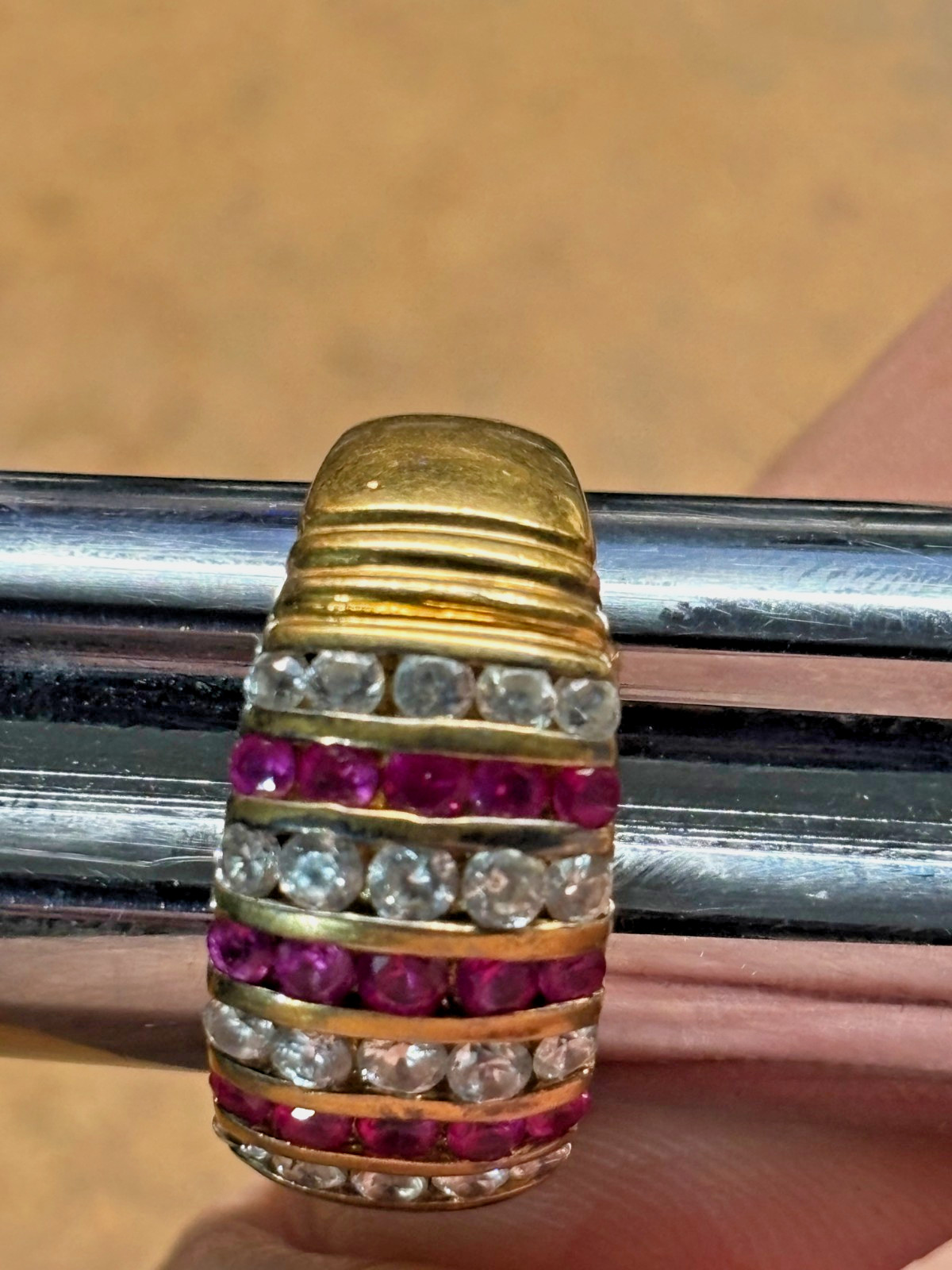 Vtg DBJ DEE BERKLEY Jewelry 925 sterling silver gold RUBY & CZ men’s RING size 8